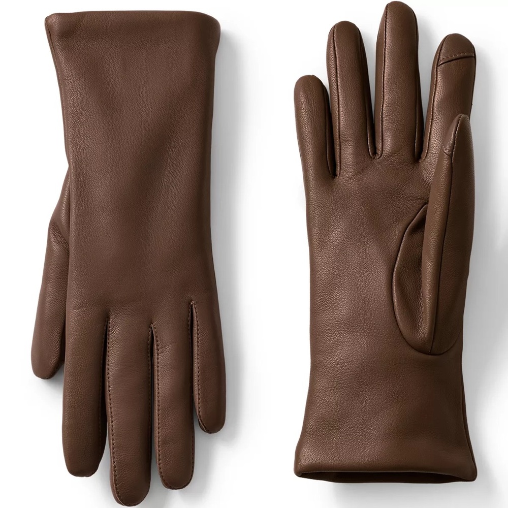 Lands’ End Women's EZ Touch Screen Cashmere Lined Brown Leather Gloves
